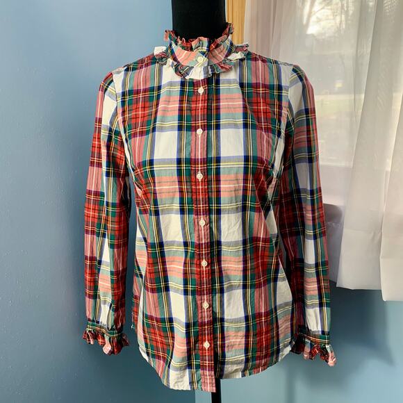 J. Crew Ruffleneck Classic-fit Boy Shirt in Snowy Stewart Tartan Size XS - Picture 7 of 8